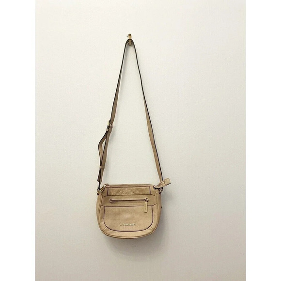 Michael Kors Julia Tan Beige Leather Small Crossbody Purse Womens Messenger Bag - Picture 1 of 13